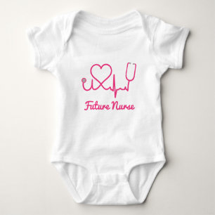 Pink Custom Nurse Name Stethoscope Heart Life Line Baby Bodysuit