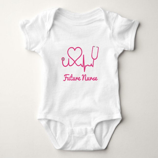 Pink Custom Nurse Name Stethoscope Heart Life Line Baby Bodysuit (Front)