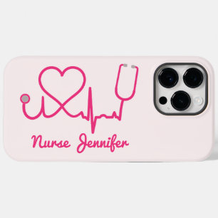 Pink Custom Nurse Name Stethoscope Heart Life Line Case-Mate iPhone 14 Pro Max Case