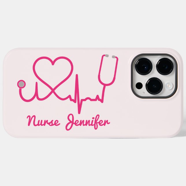 Pink Custom Nurse Name Stethoscope Heart Life Line Case-Mate iPhone Case (Back (Horizontal))