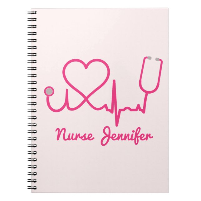 Pink Custom Nurse Name Stethoscope Heart Life Line Notebook (Front)