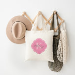 Pink Custom Personalised Monogram Tote Bag<br><div class="desc">Cute Girly Modern Tote Bag with Custom Personalised Name and Initial Monogram in a Vintage Moroccan Quatrefoil Clover Shape Frame Border</div>
