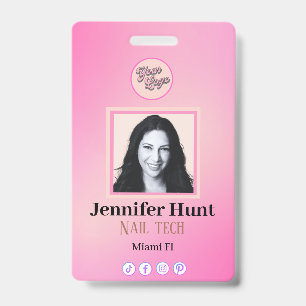 Pink Custom Photo stylish simple minimalist clean ID Badge