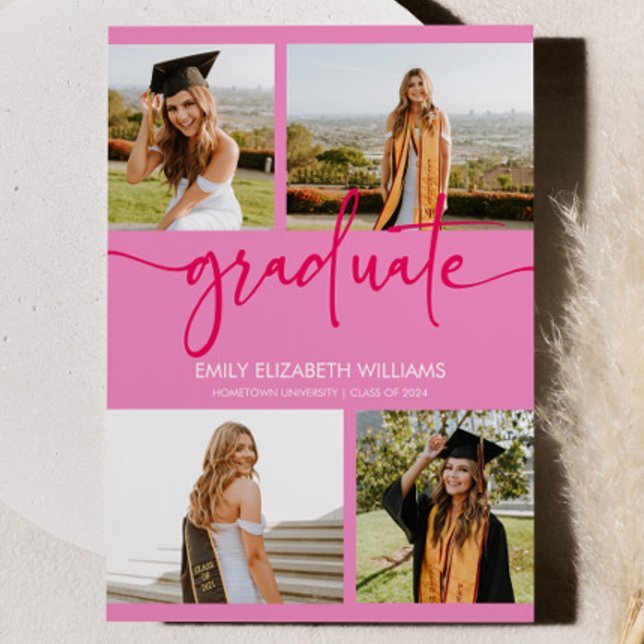 Pink Custom Picture Photo Collage Graduation Announcement (Creator Uploaded)