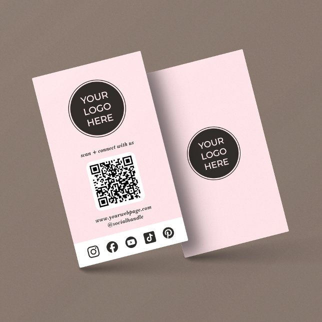Pink Custom Social Media Logo Business Card (Card is shown in 3.5 x 2 inches, with square corners. Personalize, choose corner, paper and size.)