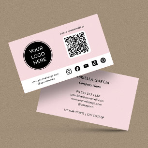 Pink Custom Social Media QR Code Logo Business Card