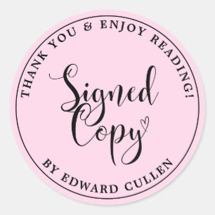 Pink Custom Text Heart Handwriting Signed Copy Classic Round Sticker