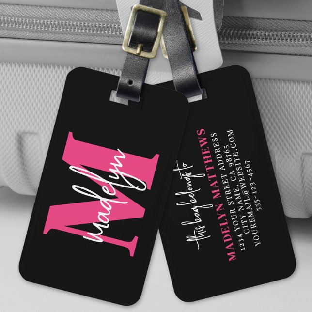 Pink Custom Traveller Initial Name Monogram Luggage Tag (Pink Custom Traveler Initial Name Monogram Luggage Tag)
