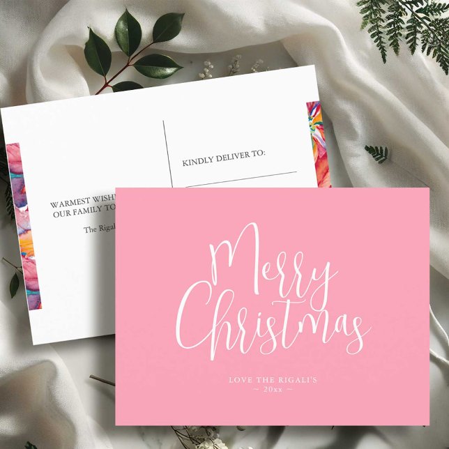 Pink Customisable Christmas Postcards (pink customizable Christmas postcards unique modern design for sale online)