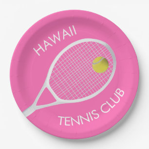 Pink Customisable Tennis Club White Racket Paper Plate