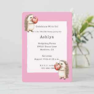 Pink Cute Adorable Hedgehogs Hearts Birthday Invitation