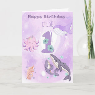 Pink Cute Animal 1st Birthday Card