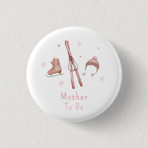 Pink Cute Après Bébé Ski Mother To Be Baby Shower 3 Cm Round Badge