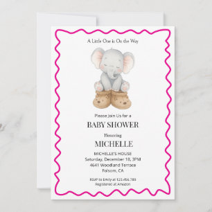 Pink Cute Baby Elephant Baby Shower Invitation 