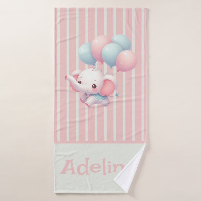 Pink, Cute baby elephant Bath Towel (Bath Towel)