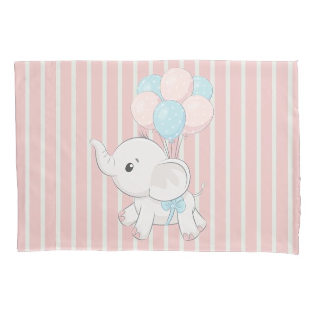 Pink, Cute baby elephant Pillowcase (Front)