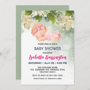 Pink Cute Baby Girl Daisy flowers baby shower kids Invitation