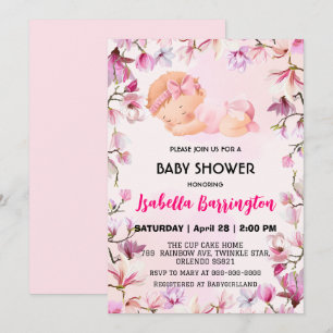 Pink Cute Baby Girl flowers baby shower kids Invitation