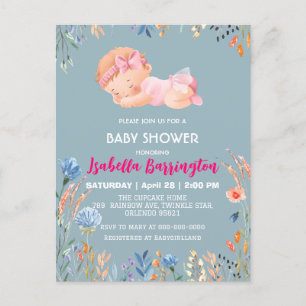 Pink Cute Baby Girl flowers baby shower kids Postcard