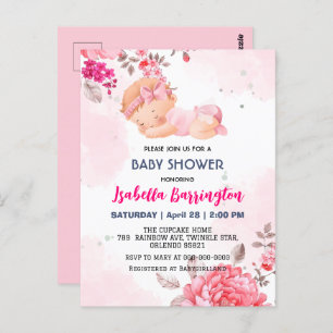 Pink Cute Baby Girl Rose flowers baby shower kid Postcard