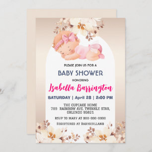 Pink Cute Baby Girl rose flowers baby shower kids Invitation