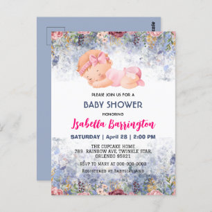 Pink Cute Baby Girl Rose flowers baby shower kids Postcard
