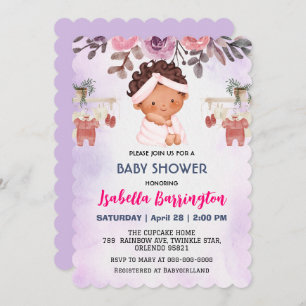 Pink Cute Baby Girls Rose flowers kids baby shower Invitation