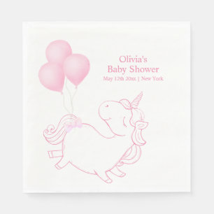 Pink Cute Balloon Unicorn Baby Shower Napkin