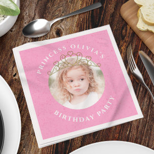 Pink Cute Birthday Photo Princess Tiara Sweet Napkin