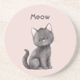 Pink Cute Black Kitty Cat Coaster