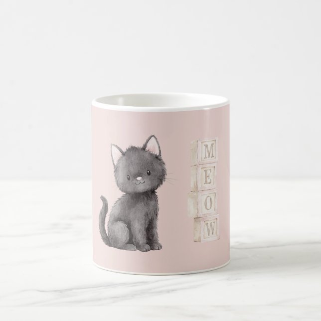 Pink Cute Black Kitty Cat Meow Coffee Mug (Center)