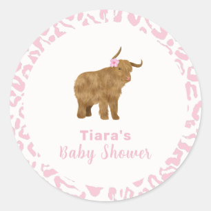 Pink Cute Boho Holy Cow Floral Girl Baby Shower Classic Round Sticker
