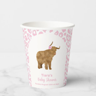 Pink Cute Boho Holy Cow Floral Girl Baby Shower Paper Cups