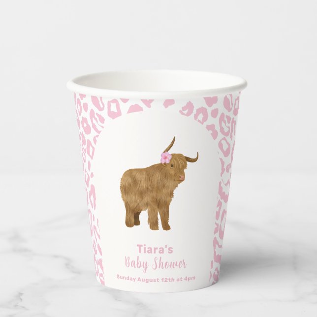 Pink Cute Boho Holy Cow Floral Girl Baby Shower  Paper Cups (Front)