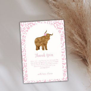 Pink Cute Boho Holy Cow Floral Girl Baby Shower Thank You Card
