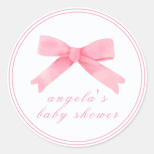 Pink Cute Bow Girl Baby Shower  Classic Round Sticker