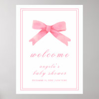 Pink Cute Bow Girl Baby Shower Welcome