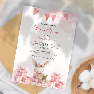 Pink Cute Bunny Gift Baby Shower Invitation