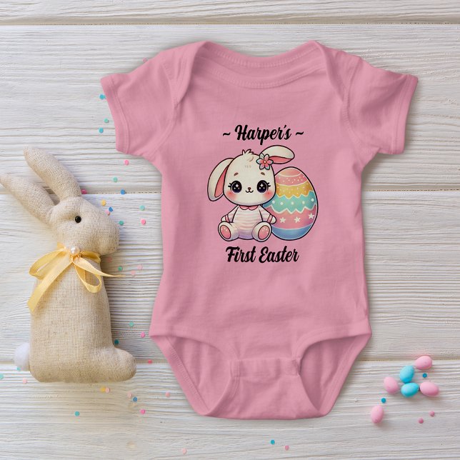 Pink Cute Bunny Personalised Baby’s First Easter  Baby Bodysuit (Creator Uploaded)