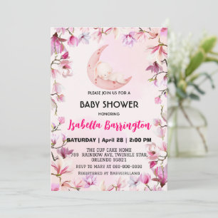 Pink Cute bunny sweet dream flower baby shower kid Invitation