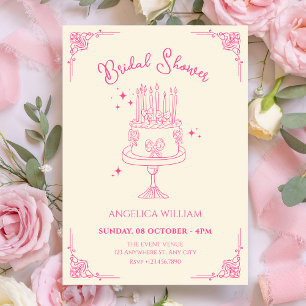 Pink cute cake bridal shower invitation