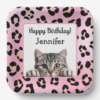 Pink Cute Cat Birthday Paper Plate