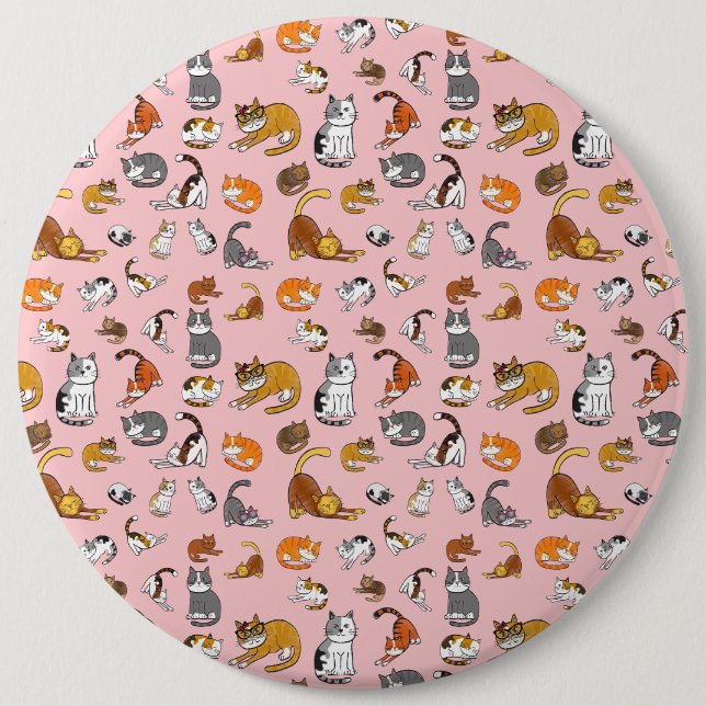pink cute cat pattern design for cat lovers- 6 cm round badge (Front)