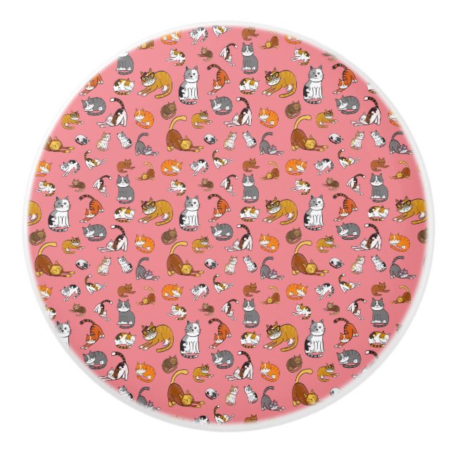 pink cute cat pattern design for cat lovers- ceramic knob (Front)