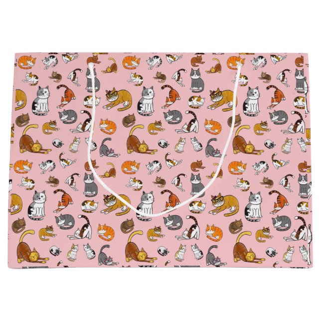 pink cute cat pattern design for cat lovers- large gift bag (Front)
