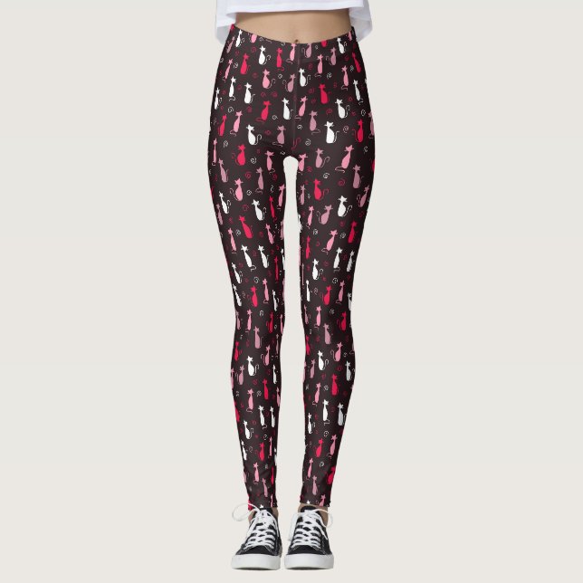 Pink cute cat pattern leggings (Front)