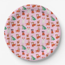 Pink Cute Christmas Dogs Holiday Puppy Pattern