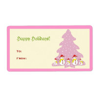 Pink Cute Christmas Tree Snowmen Avery Label