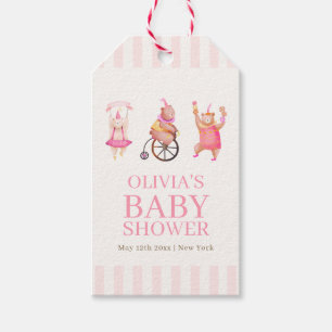Pink Cute Circus Carnival Teddy Bear Baby Shower Gift Tags