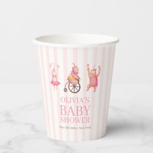 Pink Cute Circus Carnival Teddy Bear Baby Shower  Paper Cups